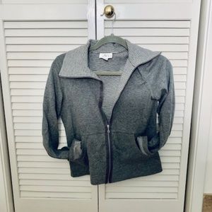 LOFT Zip-Up Grey & French Striped Sailor Collar Cape Sweater